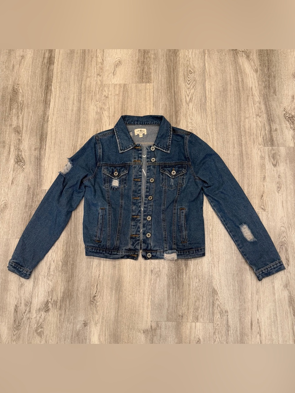 Umgee Distressed Star Patch Denim Jacket Small Western Y2K
